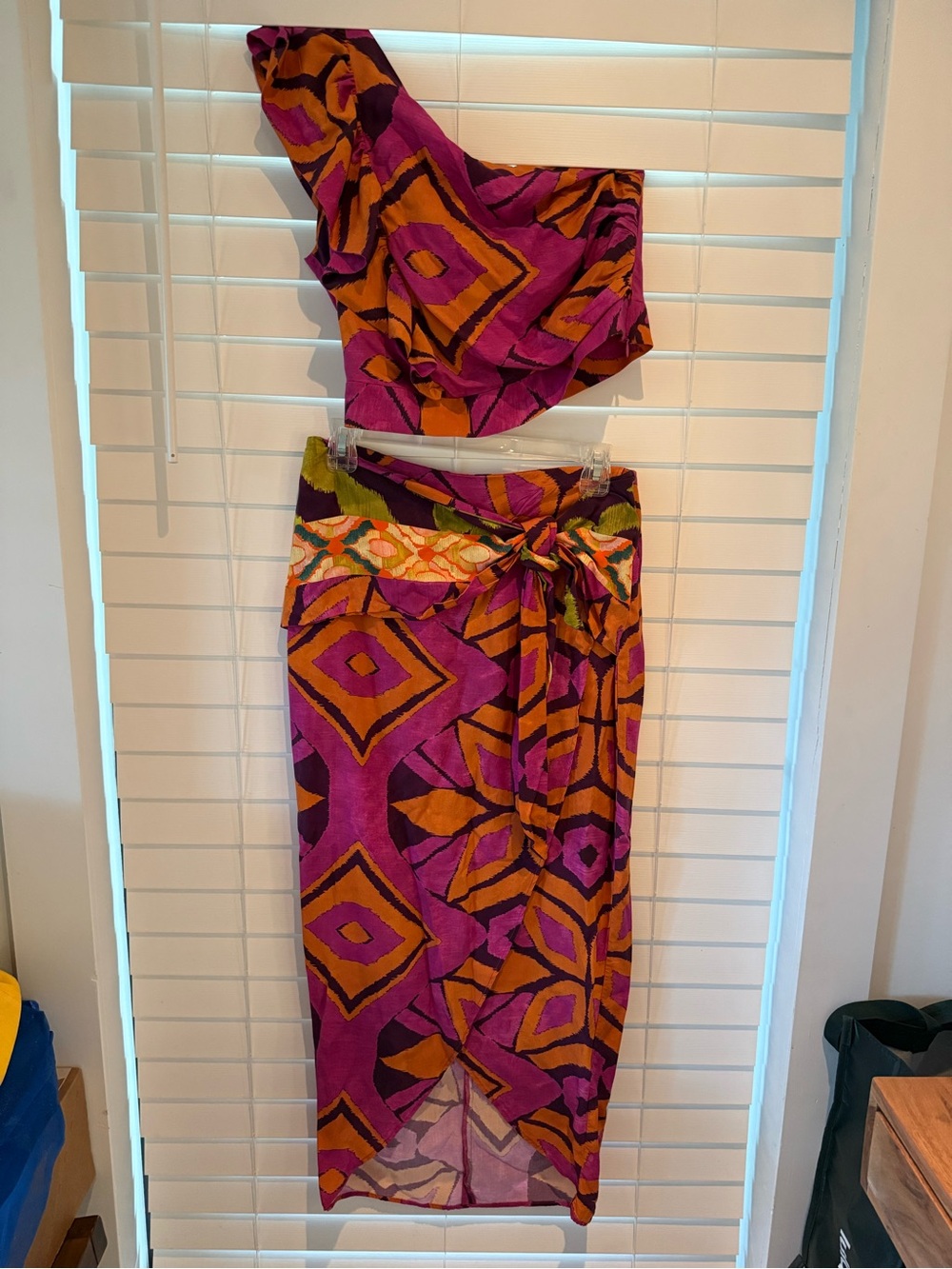Zara Pink & Orange Printed Tie-Waist Skirt Set